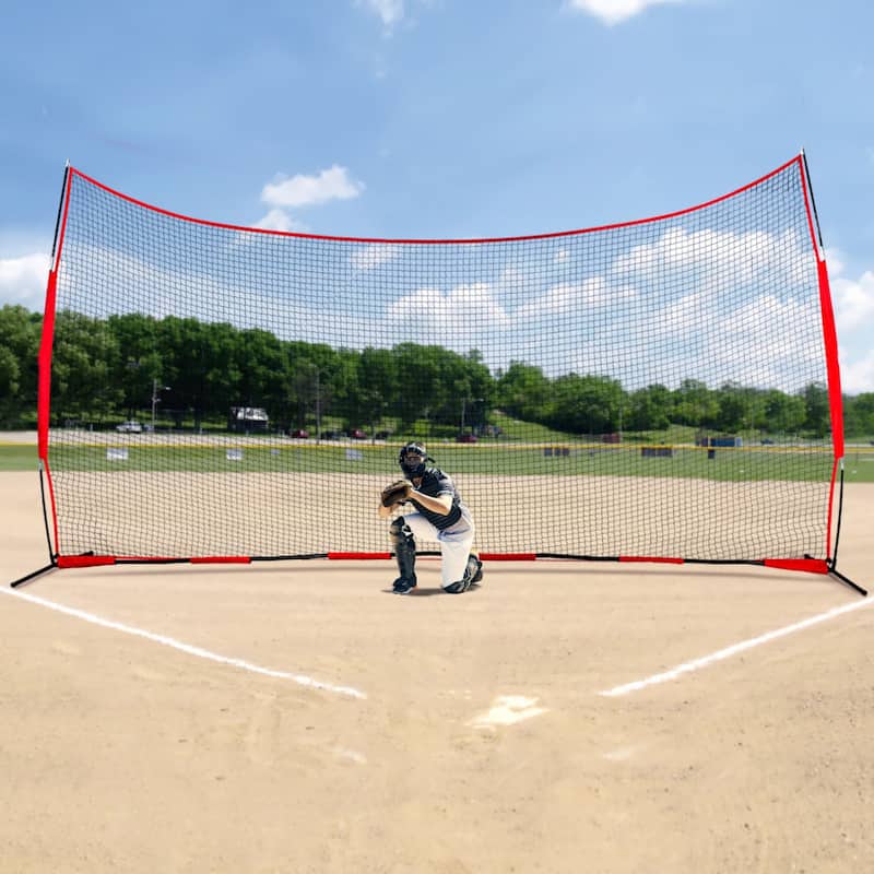 20 x 10 Feet Portable Ball Sports Barrier Protecting Netting with Carry Bag and Steel Pipe Base