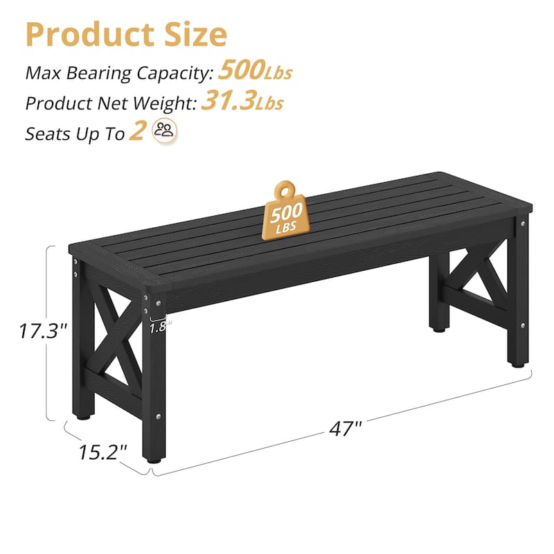 Modern 47.in All-Weather HDPS Outdoor Backless Bench