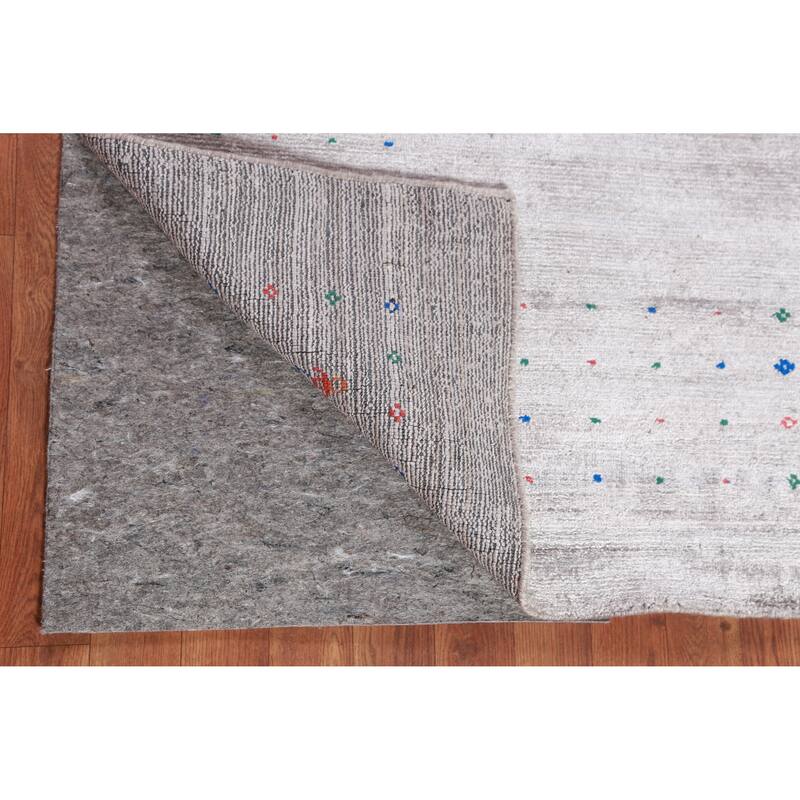 Hand Knotted Oriental Viscose Silk Carpet Tribal Stripe Greys & Charcoal Gabbeh Area Rug - 12' 0'' X 9' 2''