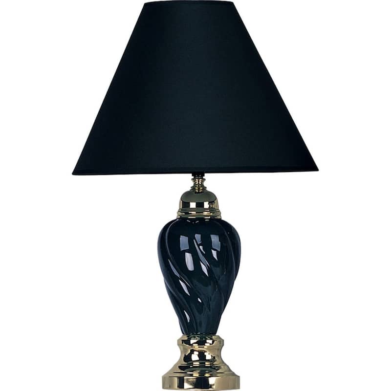 Stylish Gold and Navy Blue Desk Lamp with Tapered Ceramic Base - 14” x 14” x 29” - Gold-Navy-Blue