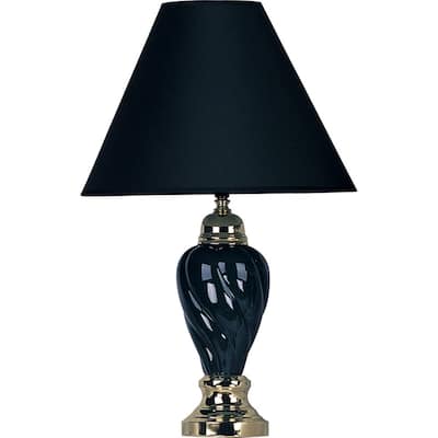 Stylish Gold and Navy Blue Desk Lamp with Tapered Ceramic Base - 14” x 14” x 29”