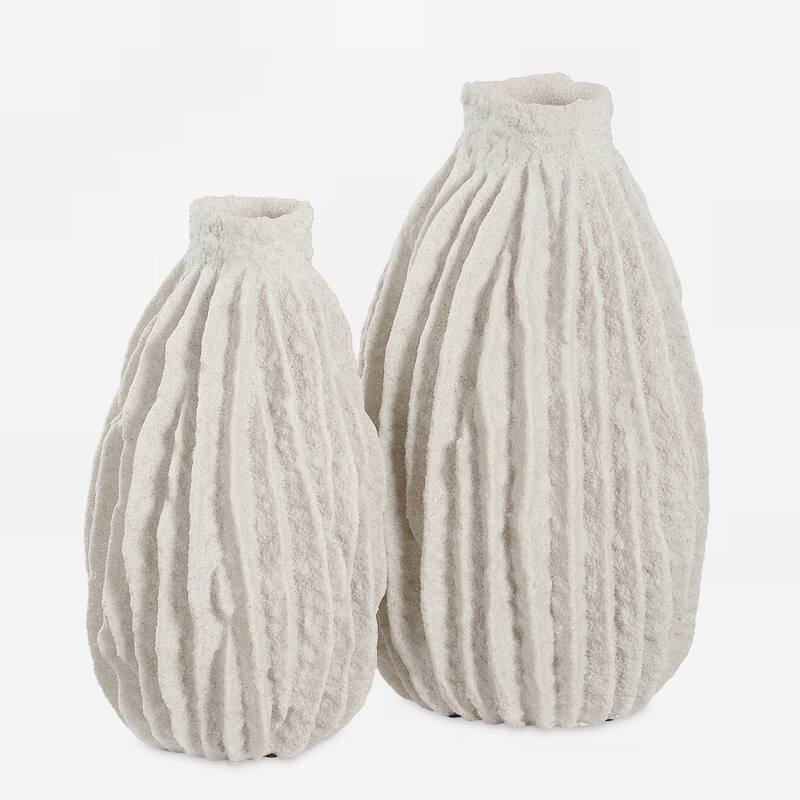 Ridge Textured Vases - 14" - Cream - Set of 2