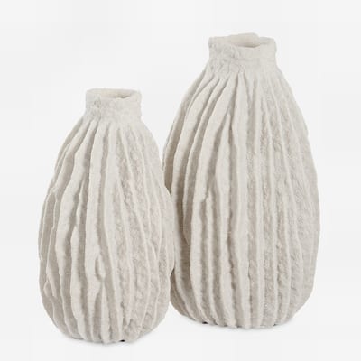 Ridge Textured Vases - 14" - Cream - Set of 2