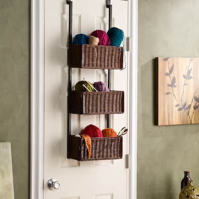 SEI Furniture Burnet Espresso Over the Door 3-tier Basket Storage