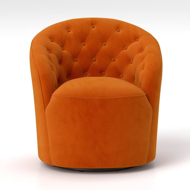 SEYNAR Modern Velvet Upholstered 360 Degree Swivel Barrel Chair with Button Tufted Back