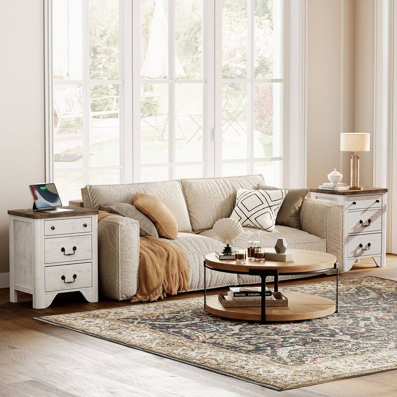WAMPAT 59" W Large Sideboard Buffet Cabinet,and Nightstands Set of 2 with Charging Station for Living Room,Dining Room
