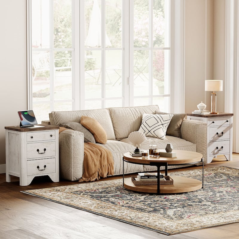 WAMPAT Farmhouse Nightstand with 3 Drawers