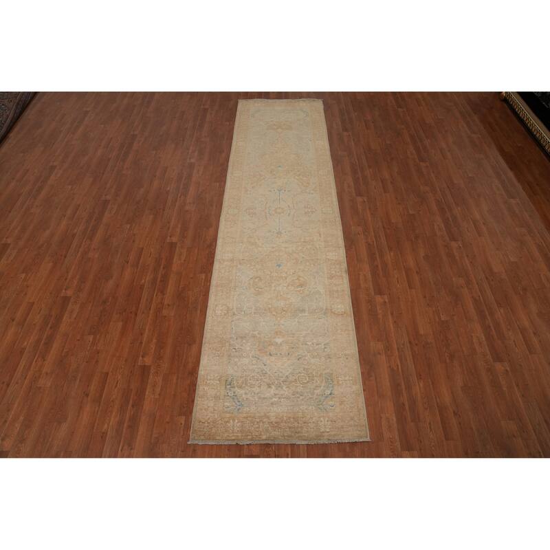 Hand Knotted Oriental 100% Wool Carpet Traditional Floral Brown Ziegler Runner Rug - 11' 8'' X 3' 1''