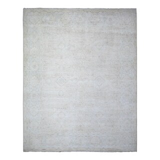 Shahbanu Rugs Cream, Hand Knotted White Wash Peshawar, Heavily Washed ...