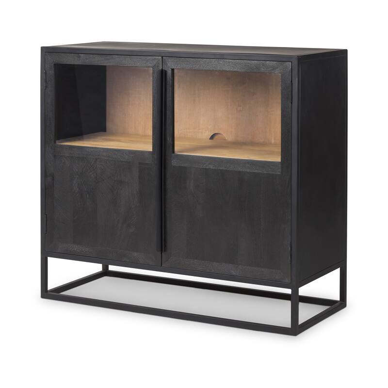 Sloan Dark Brown Solid Wood w/ Black Metal Frame Accent Cabinet - Dark Brown