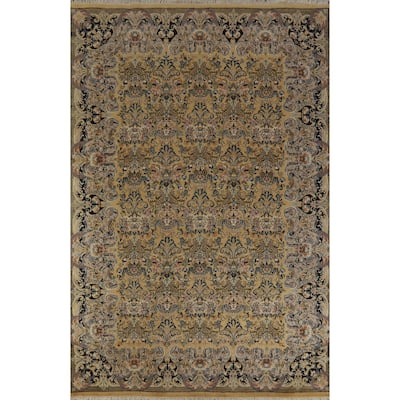 Hand Knotted Oriental 100% Wool Carpet Traditional All-Over Yellow & Gold Aubusson Area Rug - 8' 3'' X 5' 7''