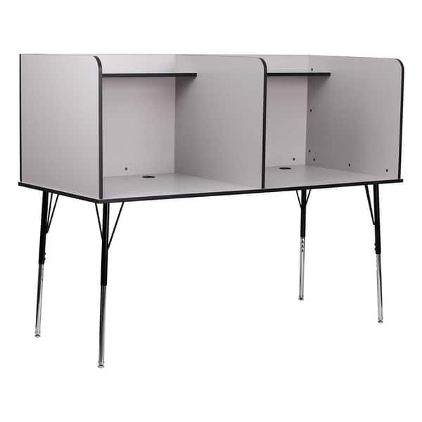 slide 1 of 3, Offex Double Wide Study Carrel w/ Adjustable Legs - Nebula Grey Finish