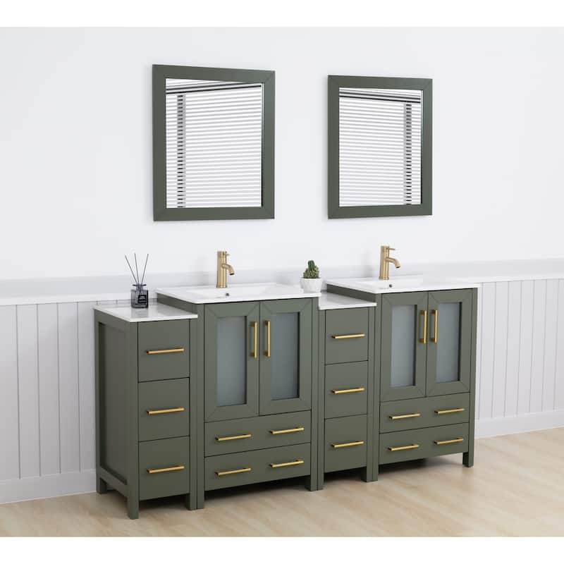 Vanity Art 72 in. Double Sink Bathroom Vanity with Top and Mirrors - 72 X 18.1 X 35.8