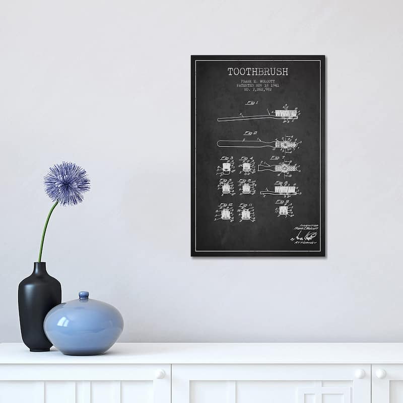 iCanvas "Toothbrush Charcoal Patent Blueprint" by Aged Pixel Canvas Print - 18x12x1.5