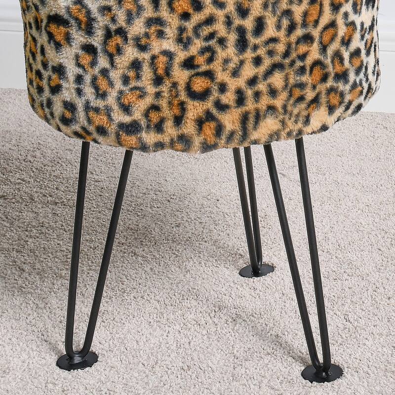 Home Soft Things Animal Pattern Ottoman Bench with Black Metal Legs