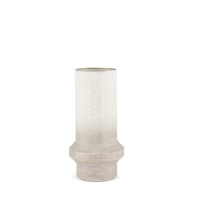 13" Off White And Gold Metal Cylinder Table Vase - 6.69
