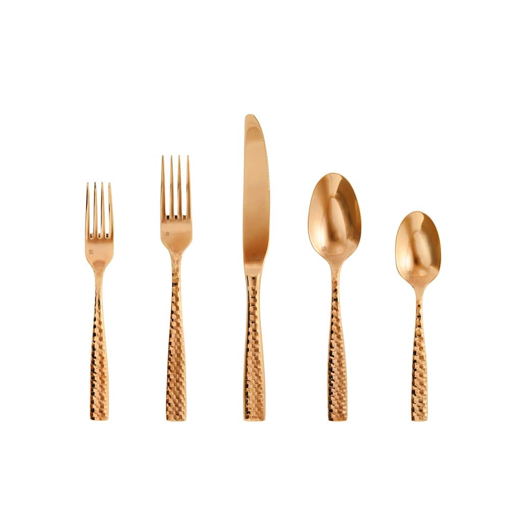 Fortessa Lucca Faceted 18/10 Stainless Steel, 20 Piece Flatware Set (Service for 4), Copper Rose - 20 Piece Set