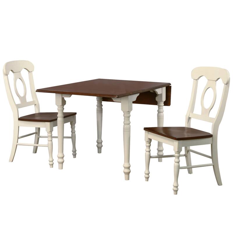 Rectangular Dining Set - 3 Piece Expandable Table & Chairs - Coastal Farmhouse Style - Seats 2-4