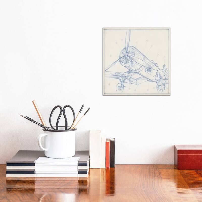 iCanvas "Airplane Mechanical Sketch II" by Ethan Harper Canvas Print - 12x12x1.5