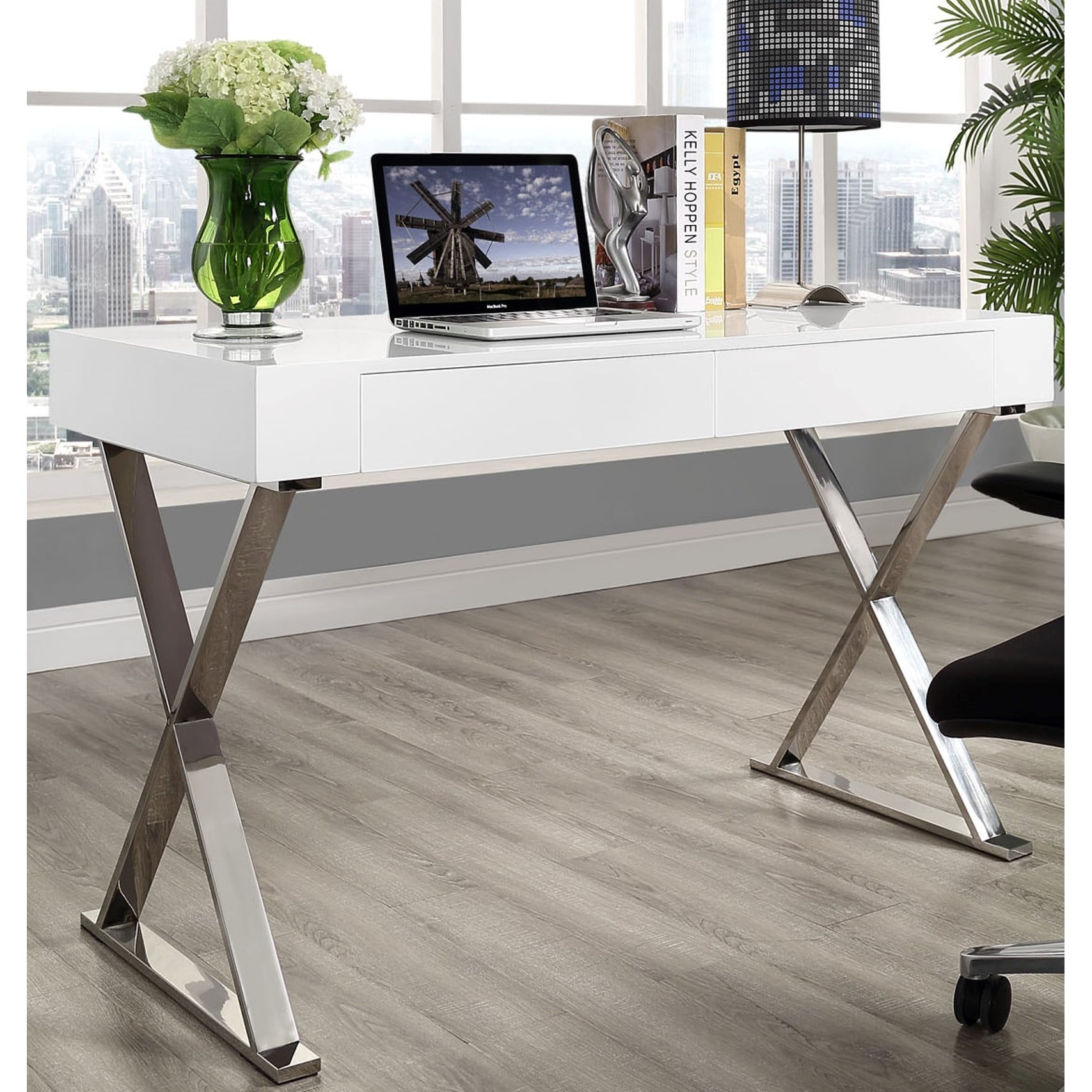 White and chrome writing clearance desk