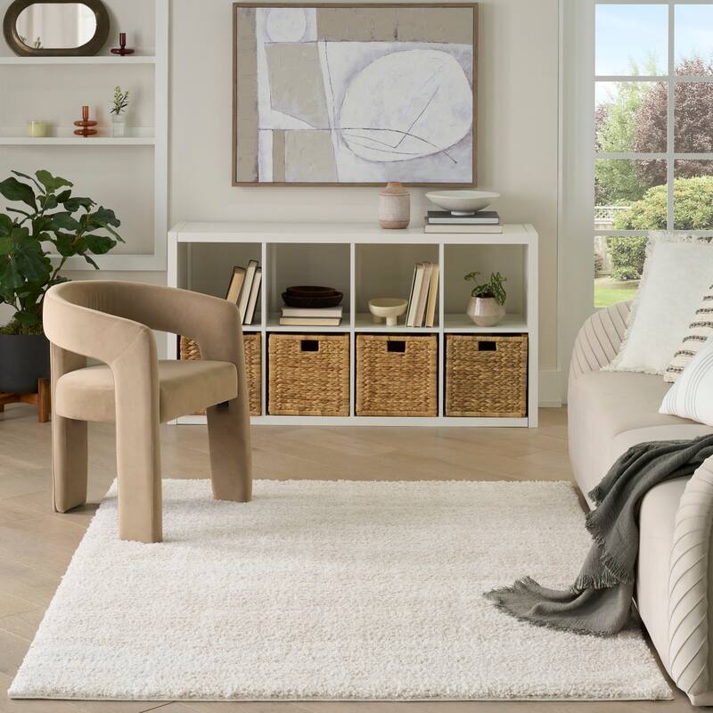 Nourison Modern Shag Indoor only Abstract Area Rug - 5' 3" x 7' - Ivory/Beige - Rectangle