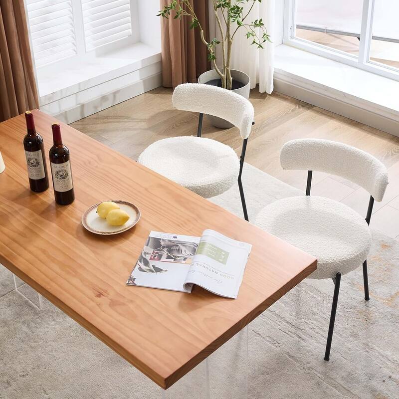 Set of 2 Upholstered Modern Kitchen Boucle Dining Chairs for Home, Kitchen