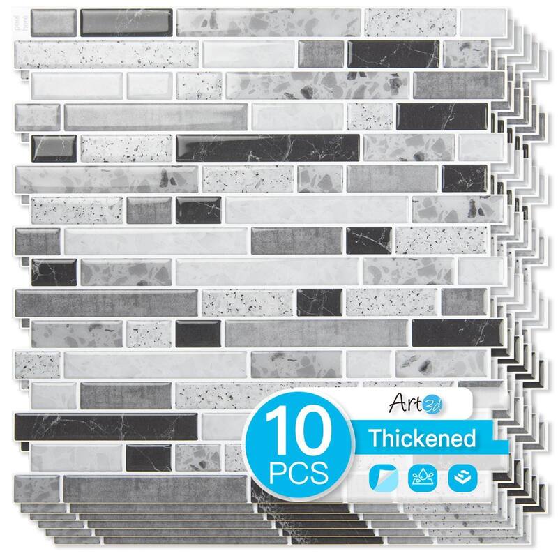 Art3d 10pcs Peel and Stick Backsplash Thickened Tiles, 12''x12'', Cover 10 Sq.Ft. - 11.8"x11.8" - Grey