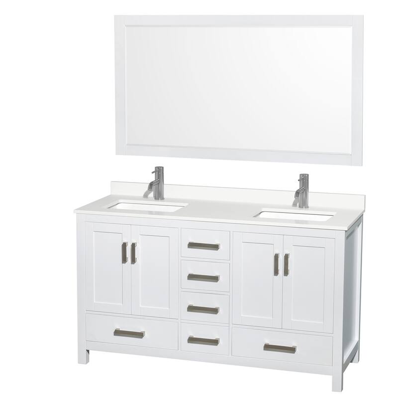 Wyndham Collection WCS141460D-QTZ-UNSM58 Sheffield 60" Free Standing - White / White Quartz Top / Brushed Chrome Hardware
