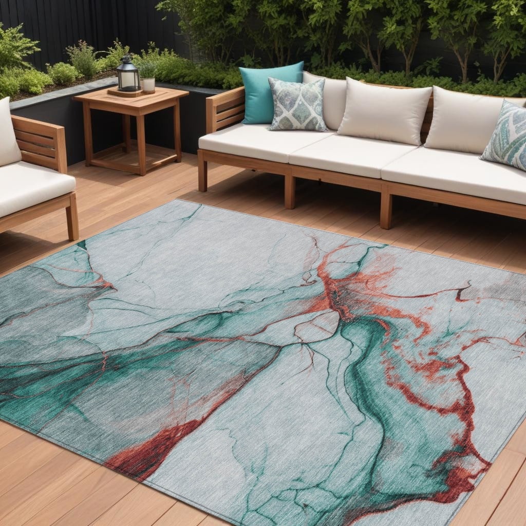 HomeRoots Abstract Modern Rectangle Outdoor Rug