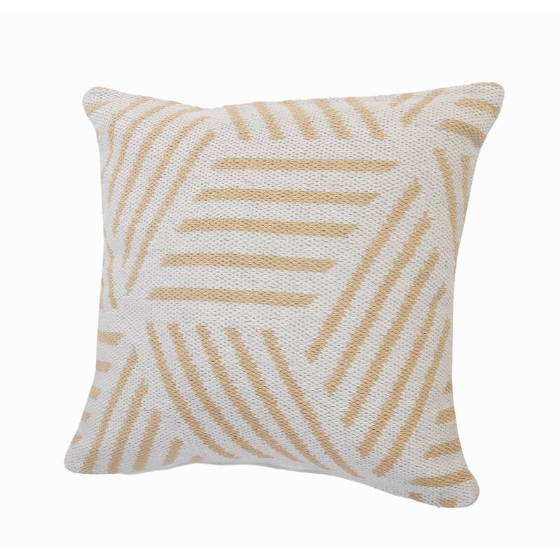 20" Tan and White Geometric Striped Square Throw Pillow