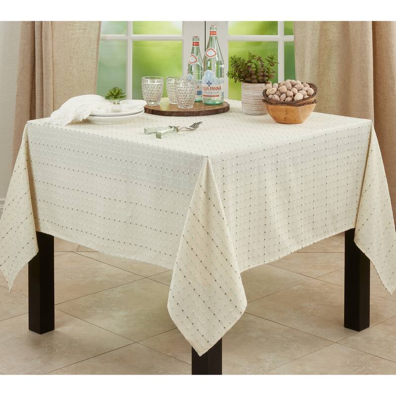 Cotton Blend Tablecloth With Stitched Line Design - 70" x 70" - White