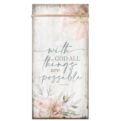 With God All Things Wood Plaque 6 3/4"x13 5/8" - White