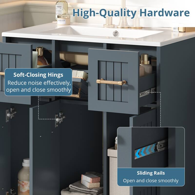 30 inch Bathroom Vanity with Undermount Sink, Soft-Close Doors & Tip-Out Drawer
