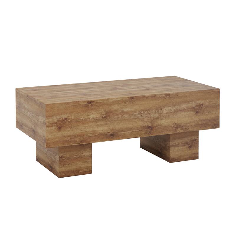 Wood Coffee Table for Living Room, 43.3" Farmhouse Coffee Table with Legs, Rectangular Center Table Cocktail Living Room Table