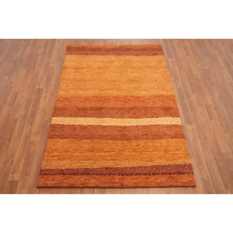 Hand Knotted Oriental 100% Wool Carpet Modern Stripe Oranges & Rust Gabbeh Area Rug - 6' 0'' X 4' 0''