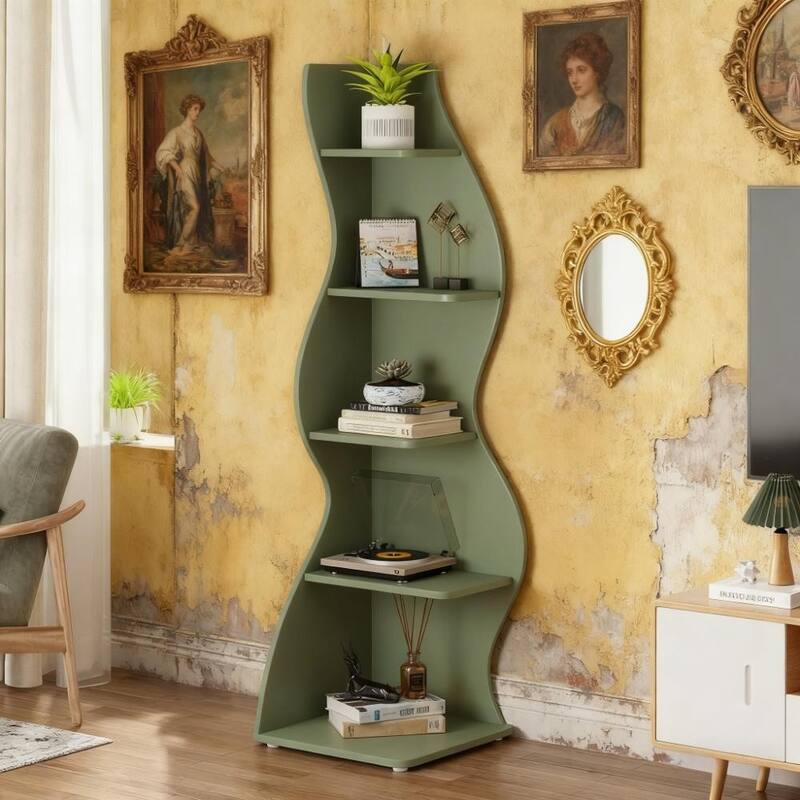 70.47" 5-Tier Wall Corner Bookshelf Corner Shelf Storage