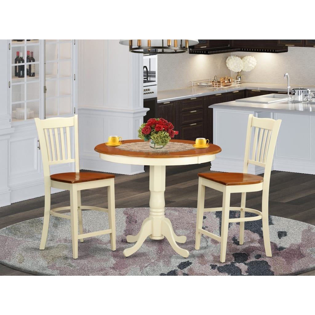 HomeStock 3-Pc Buttermilk and Cherry Solid Wood Top - Dining Room Set - Seats 4