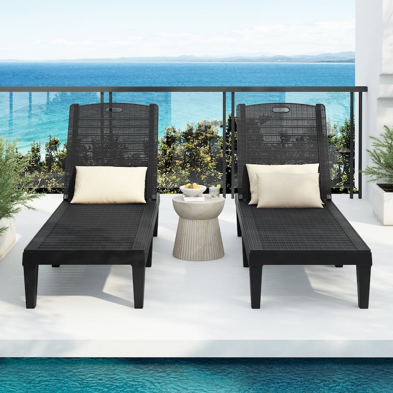 2-Piece Outdoor Chaise Lounge Set – Adjustable Resin Pool Chairs for Patio, Poolside or Beach‌ - Black