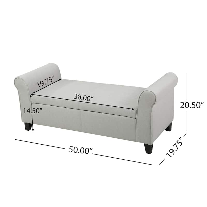 50" W Storage Bench, Fabric Upholstered End of Bed Bench, Storage Shoe Cabinet Bench with Rolled Arm, Modern Window Bench