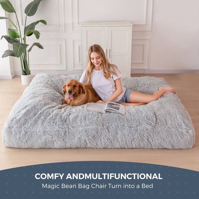 Big Convertible Bean Bag Folds from Lazy Chair to Floor Mattress Bed On Sale Bed Bath