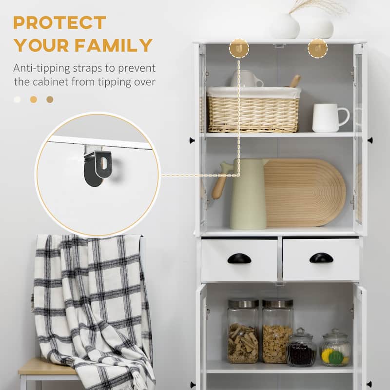 HOMCOM 61" Freestanding Kitchen Pantry,Storage Cabinet with Soft Close Doors, Adjustable Shelves and 2 Drawers