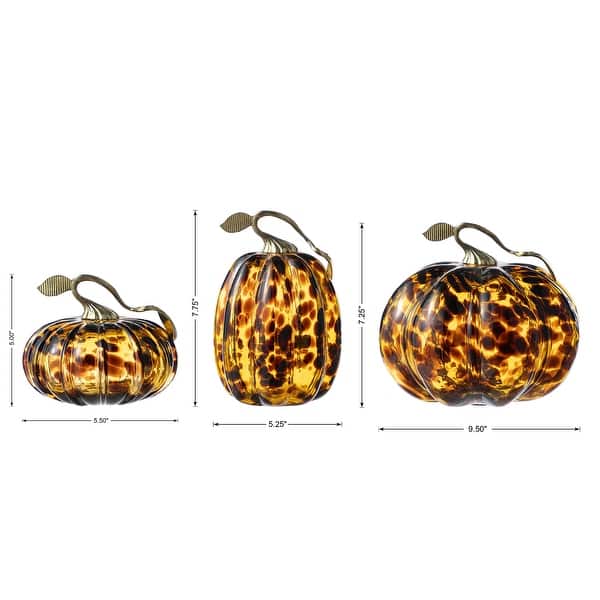 dimension image slide 4 of 12, Glitzhome Fall Harvest Handblown Glass Pumpkins Set Thanksgiving Table Centerpieces