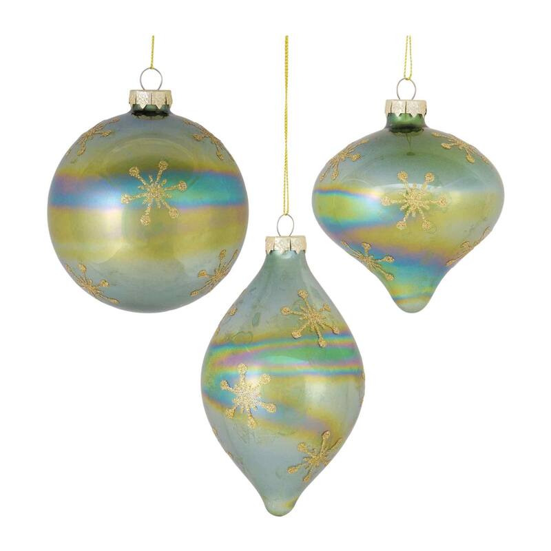 Pearl Snowflake Glass Christmas Ornaments 6" 150mm Multi-Color 6ct