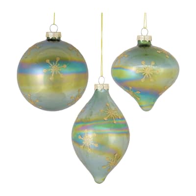 Pearl Snowflake Glass Christmas Ornaments 6" 150mm Multi-Color 6ct