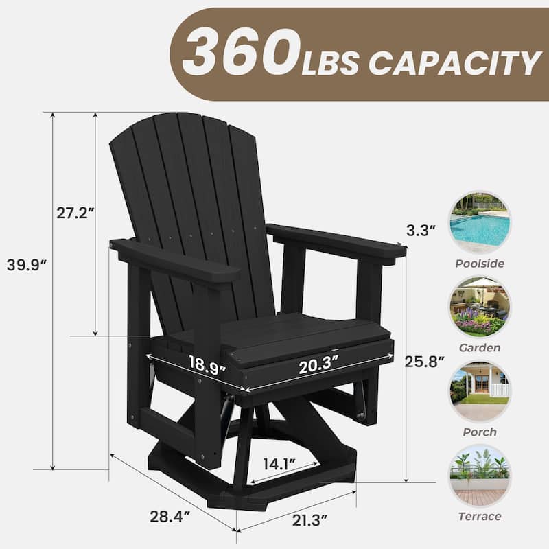 Set of 2 HDPE Adirondack Swivel Gliders, Outdoor Patio Chair Set