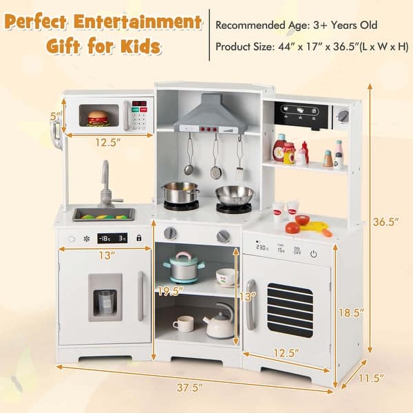 dimension image slide 0 of 2, Costway Pretend Play Kitchen for Kids Toddler Aged 3+ Wooden Toy Set - See Details