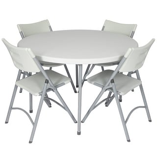 Hampden Furnishings Baldwin Collection 48" Round Folding Table with 4 Gwnyeth Grey Plastic Folding Chairs