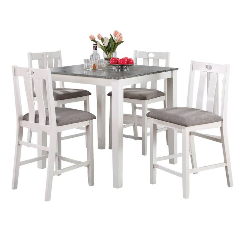 Solid wood 5pc Counter Height Dining Set Table 4x Chairs Linen Like Fabric Cushions Seats Chairs Dining Room