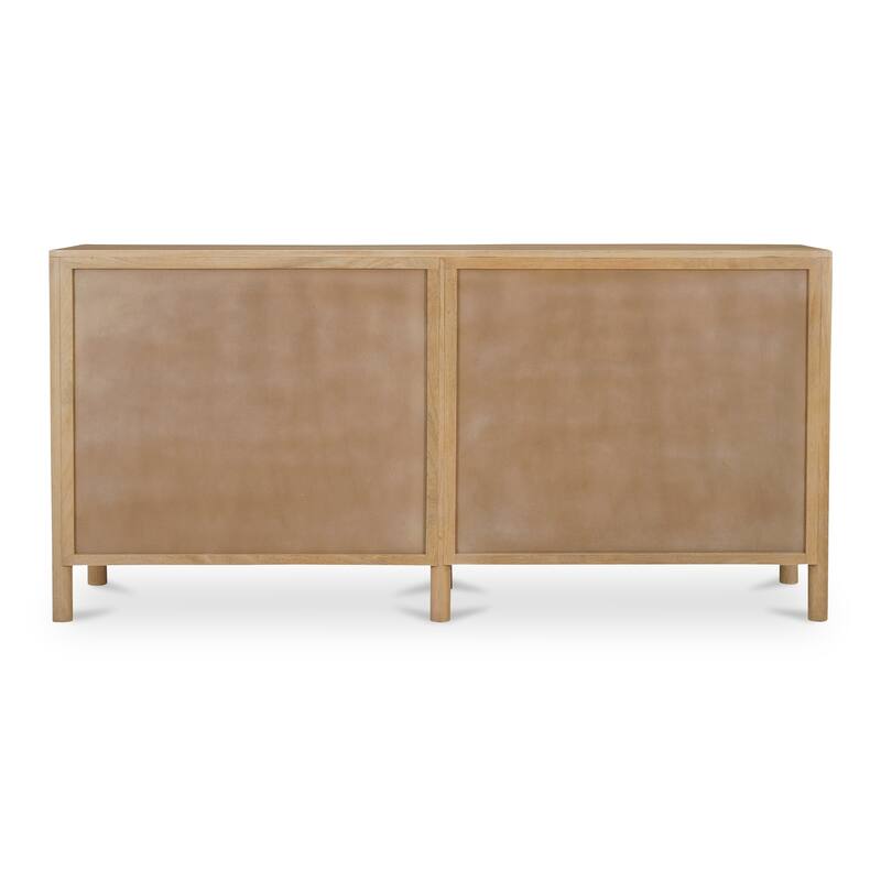 NADAAL STUDIOS Talric Sideboard, Hand-Carved Dimensional Front in Solid Mango Wood with Push-to-Open Doors, Natural