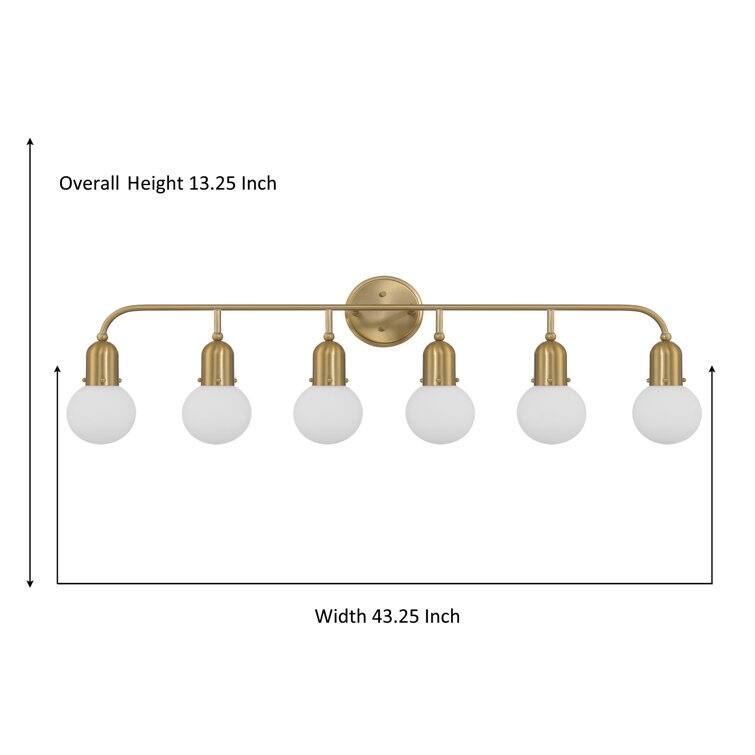 Mid-century Modern 6-light Brass Bathroom Vanity Light with Frosted Glass Globe - 44 inches